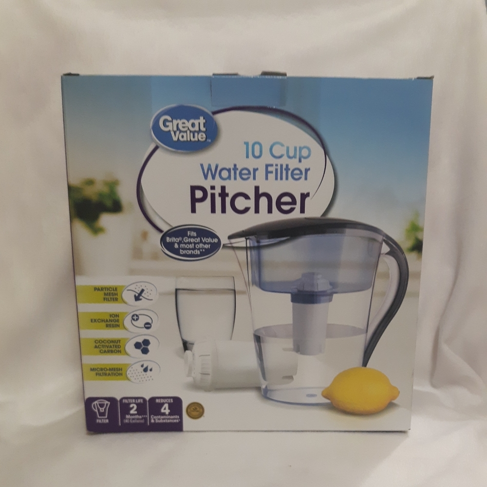 Great Value 10 Cup Water Filter Pitcher One Filter Box